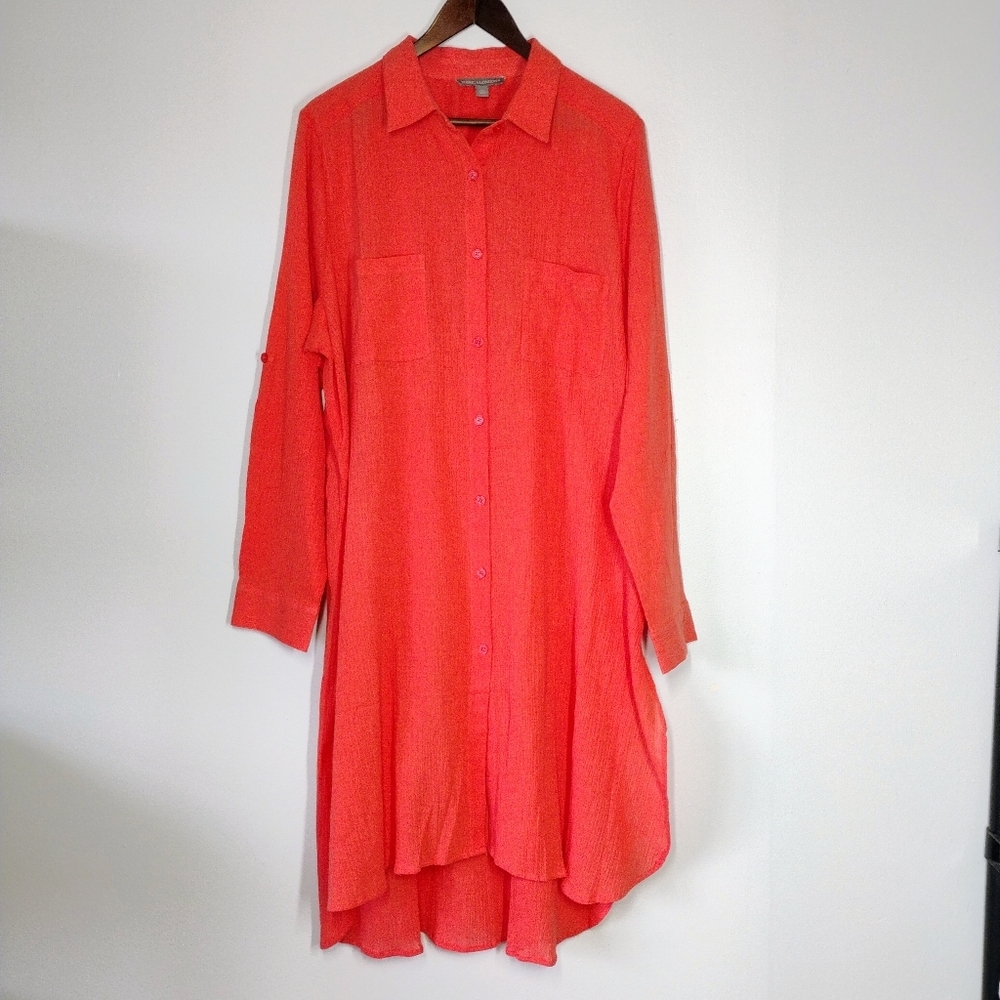 Jessica London Long Sleeve Dress Womens Plus 20W Coral Button Down Beach Casual